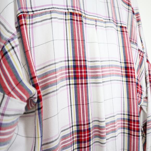 Lou and Grey Size XS V Neck Surplice Wrap Blouse Plaid White Red - Picture 9 of 11